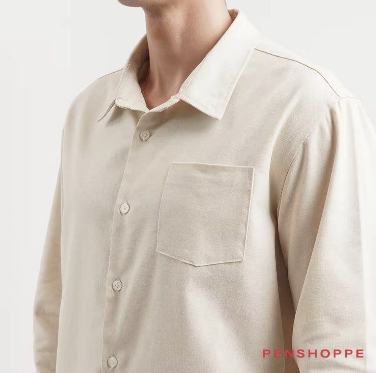 Penshoppe Dress Code Relaxed Fit Linen Shirt With Long Sleeves For Men penshoppe-dress-code-t-shirt-on-carousell