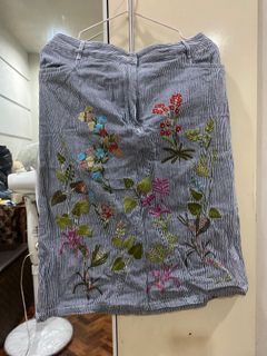 Plus size embroidered denim skirt