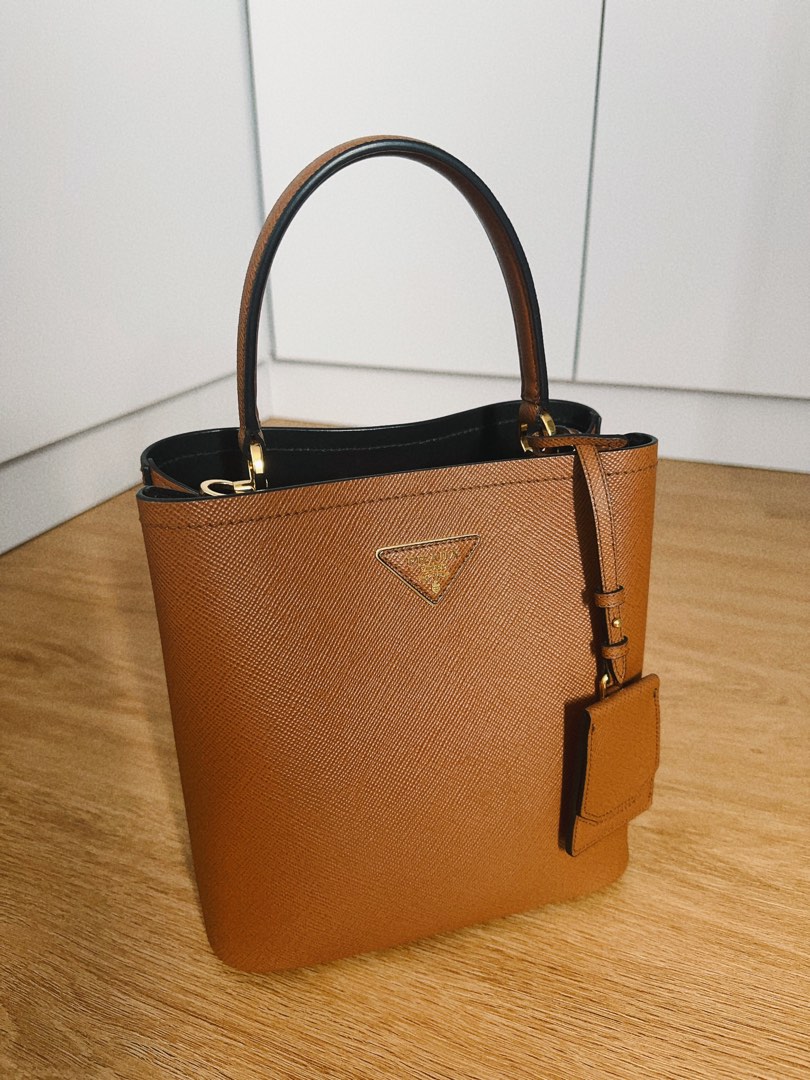 Prada Small Saffiano Leather Panier Bag in Brown