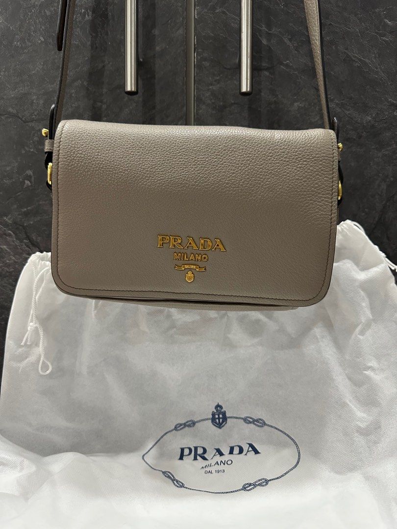 Prada Vitello Phenix Argilla Flap Crossbody Bag