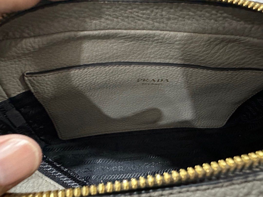 Prada Vitello Phenix Argilla Grey Leather Flap Crossbody Bag 1BD163