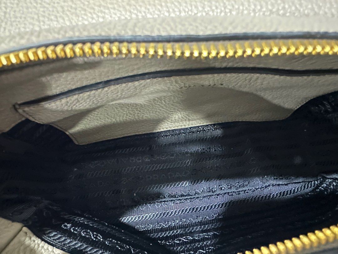 New Prada Vitello Phenix Argilla Grey Leather Flap Crossbody Bag 1BD163 