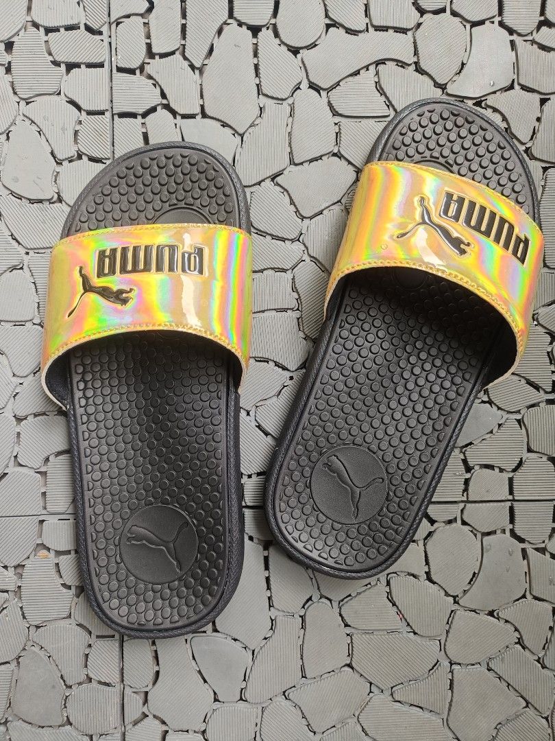 Puma Cool Cat distressed slides Yellow gloss