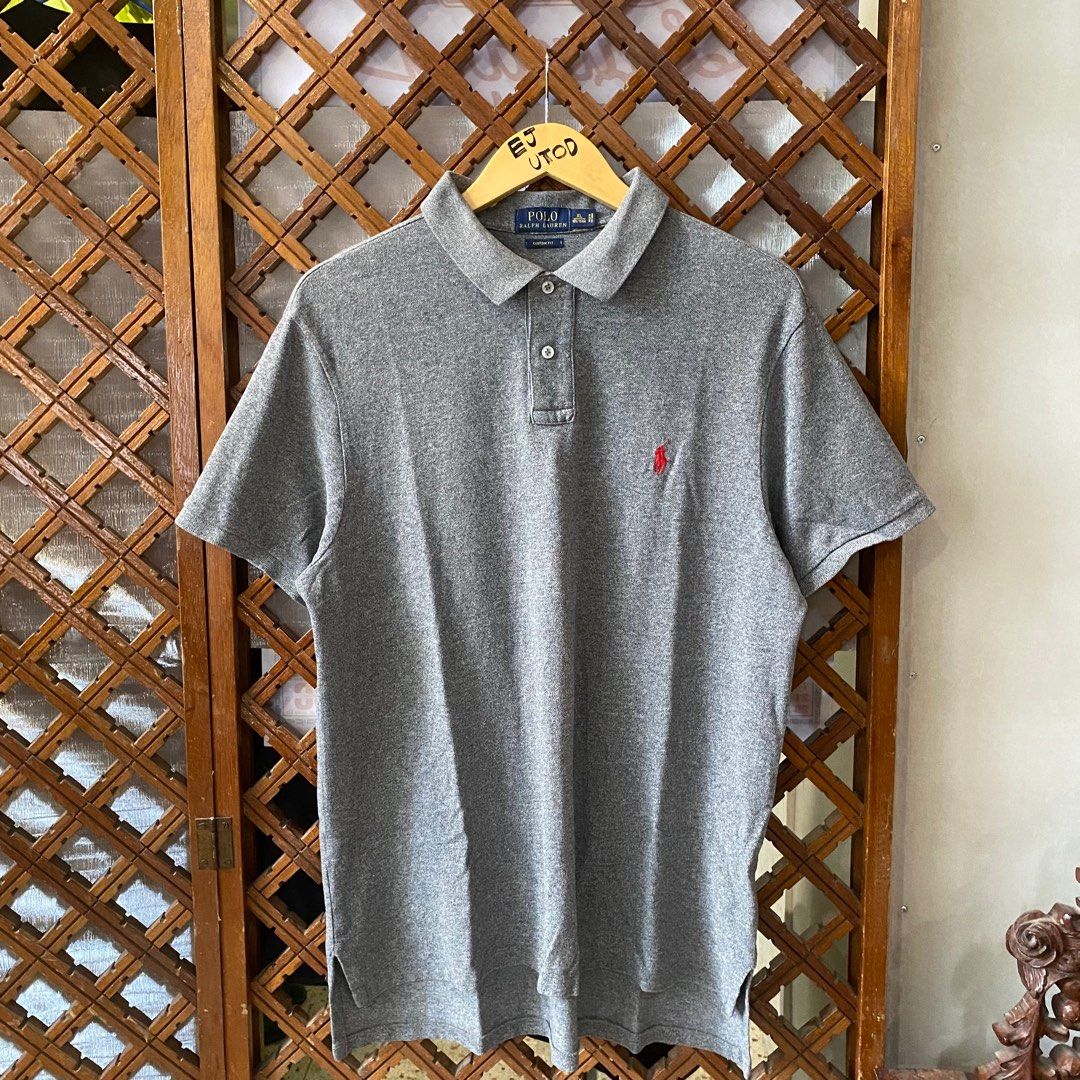 Grey polo shirt online with red horse