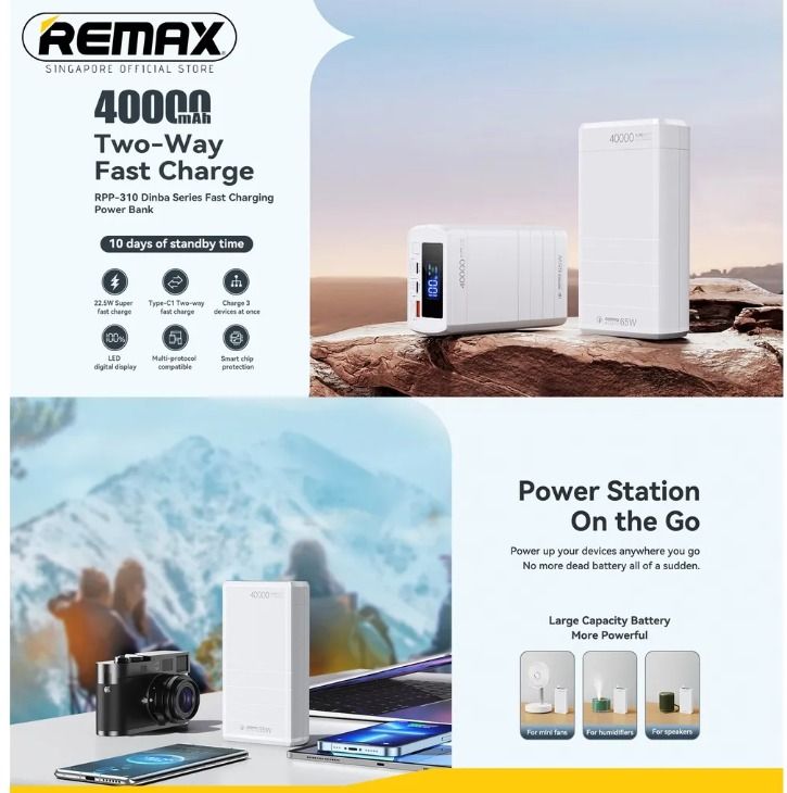 REMAX 40000mAh RPP-310 Dinba Series 65W PD + QC Fast Charging Laptop ...
