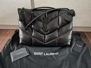 Saint Laurent / YSL- PUFFER SMALL POUCH IN QUILTED LAMBSKIN in Dark beige,  Luxury, Bags & Wallets on Carousell