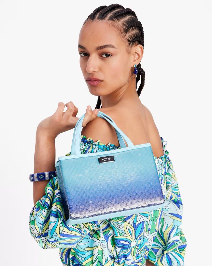 SALE END 4 SEPT Kate Spade Sam Icon Ombr Sequin Small Tote Handbag Satchel Top Handle Crossbody Slingbag Perfect Pool Multi Blue