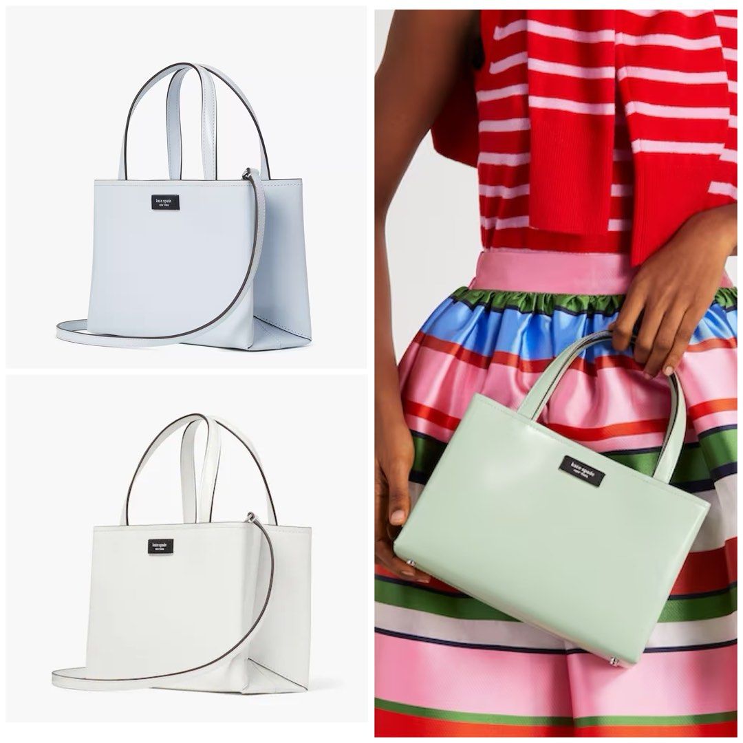 SALE END 4 SEPT Kate Spade Sam Icon Leather Small Tote Handbag Top Handle Satchel Crossbody Slingbag Pistachio Cream Light Green Mint True White