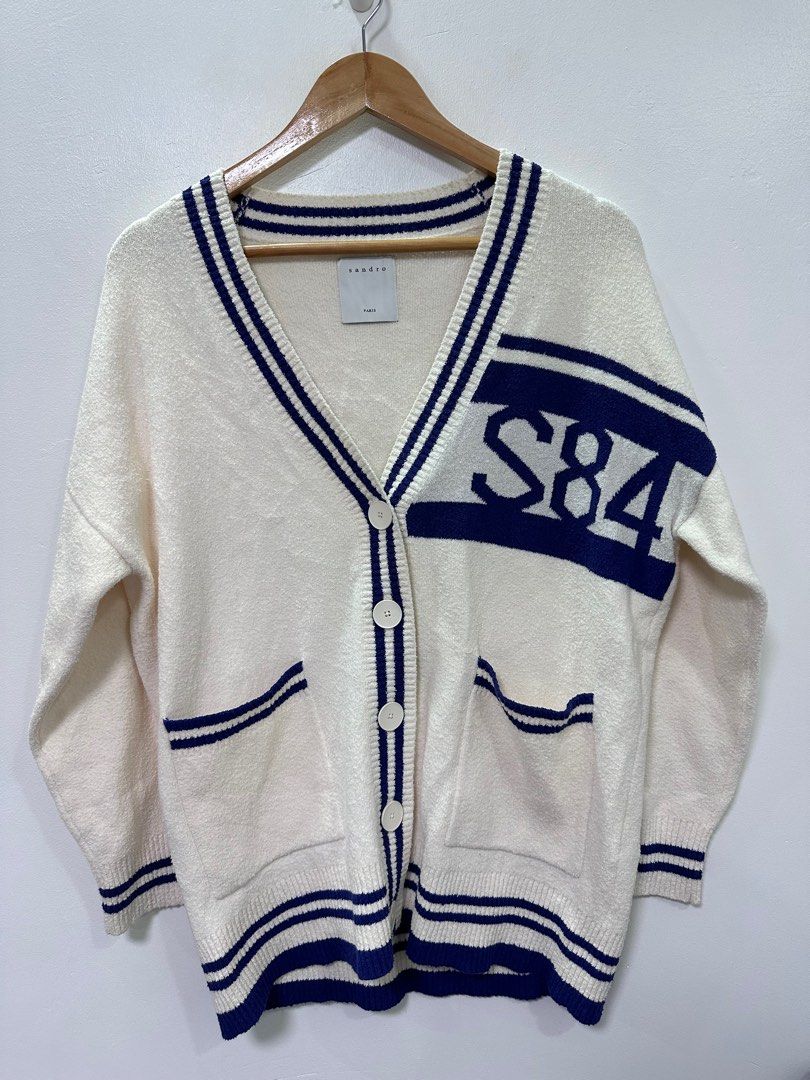 SANDRO PARIS | Varsity Style Cardigan (Category: Coats, Jackets and Outerwear) located in Lapu Lapu. Submitted by nervecloset (Listing ID 1251262364, Image 2). Description: SANDRO PARIS | Varsity Style Cardigan size 0 on tag W = 21.6 inches L = 27.3 inches Excellent condition 2850 + sf.