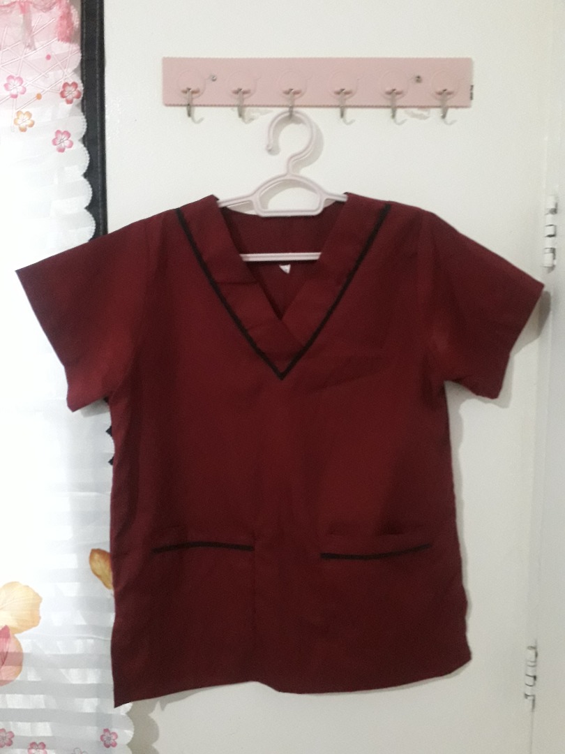 Scrub Suit w/Black Piping (Maroon) SET on Carousell