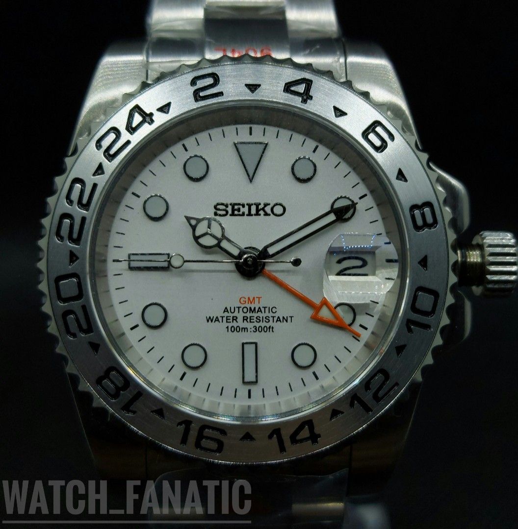 SEIKO 🔶️ [ EXPLORE 2 GMT WHITE DIAL MOD] NH34 JAPANESE MOVEMENT, AUTOMATIC  WATCH
