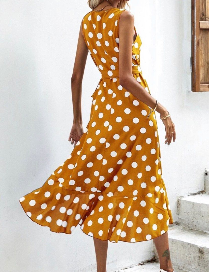 Warehouse yellow polka dot dress on sale