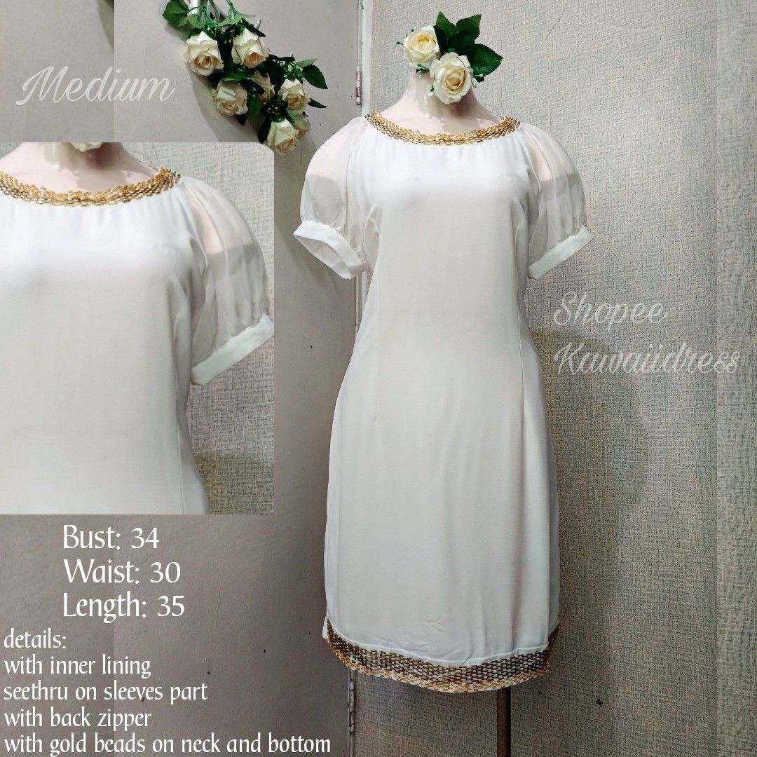 SIMPLE WHITE DRESS FOR CIVIL WEDDING ELEGANT WHITE DRESS PUFF SLEEVES