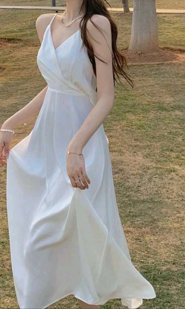S M White Criss Cross Back Cami Maxi Wedding Bridal Bridesmaids