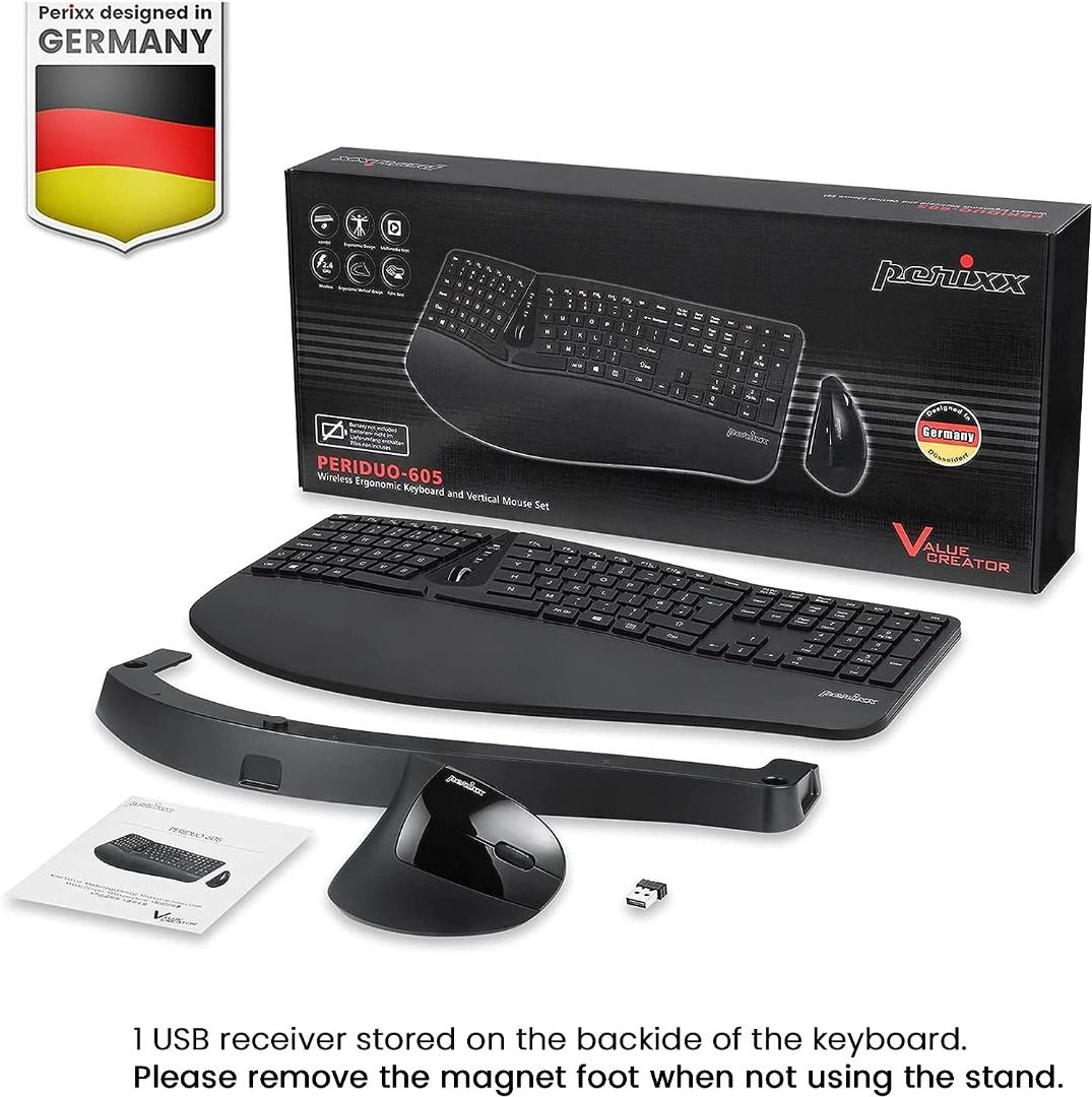 Perixx Periduo-605, Wireless Ergonomic Split Keyboard and Vertical ...