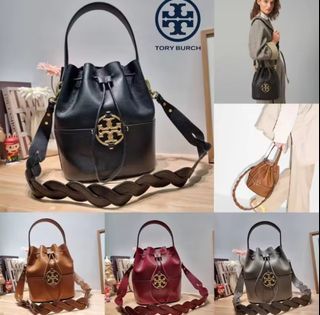 Tory Burch Northern Blue Basket-Weave Robinson Leather