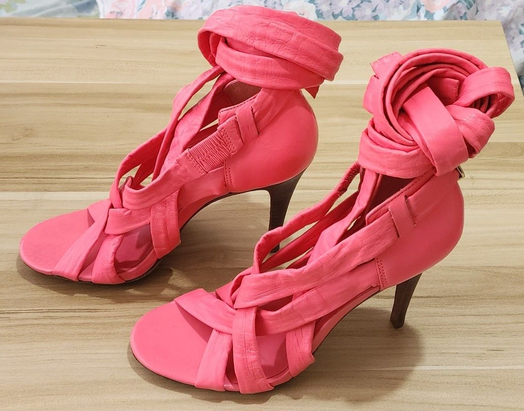 Tory Burch Pink Lace up Heels Women s Fashion Footwear Heels on Carousell