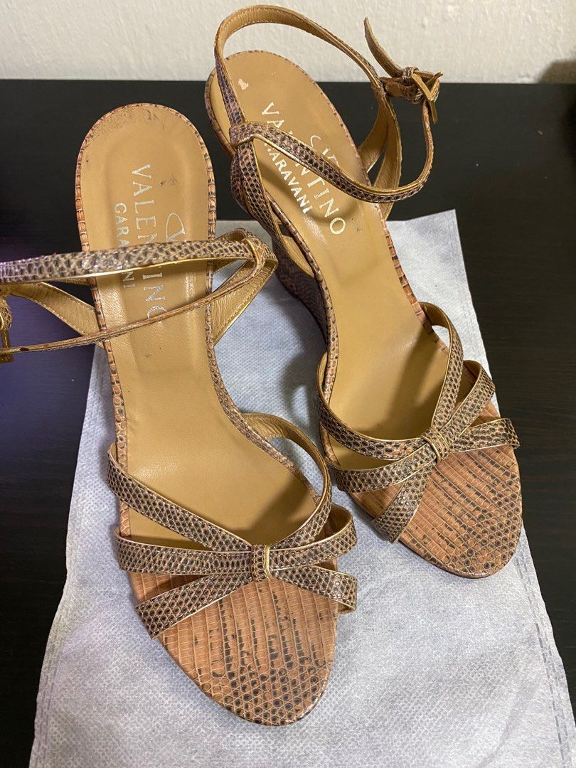 Valentino Garavani 37.5 Lizard Strap Wedge Heels Luxury Sneakers