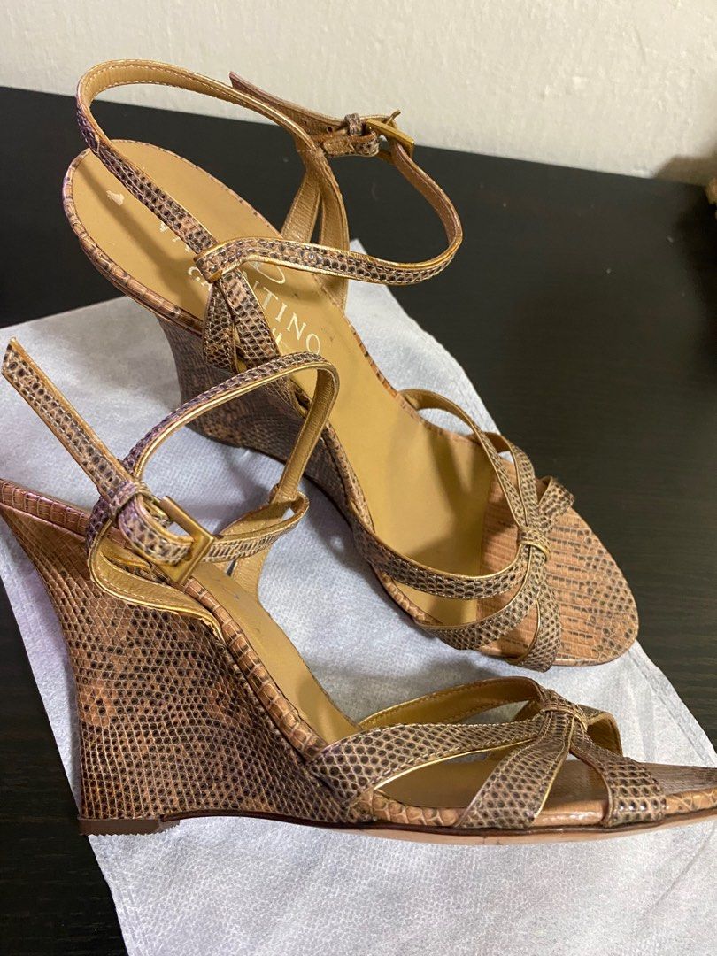 Valentino Garavani 37.5 Lizard Strap Wedge Heels Luxury Sneakers