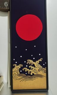 Vintage Japanese Red moon and waves wall decor