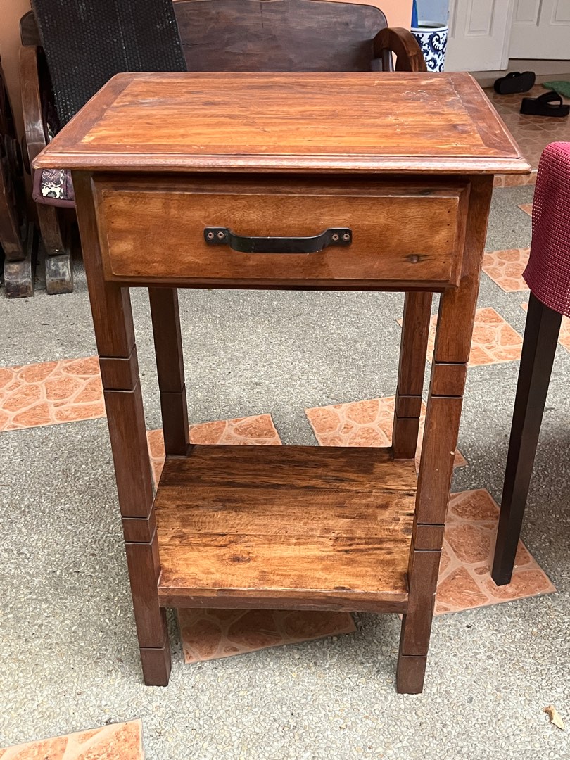 Vintage Wooden Bed Side Table Drawer on Carousell