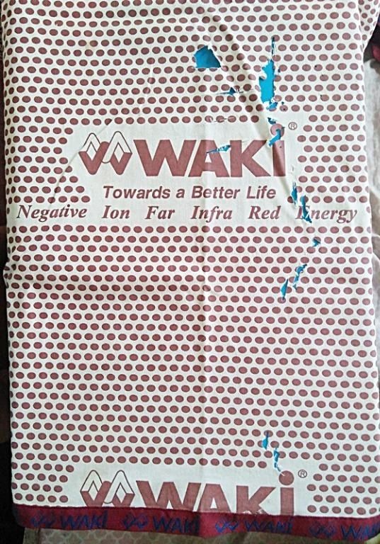 Waki Negative ion far infra red bedsheet (Category: Other Assistive Aids) located in Valenzuela. Submitted by anniepating (Listing ID 1251198589, Image 2). Description: - 74 x 38 inches, has several holes [see photos] https://waki.asia/product/waki-negative-ion-far-infra-red-bedsheet/ https://wakimart.com.my/product/85 The invention to improve human health problems in the modern society. WAKi applied the Japanese Hi-tech techniques to combine the