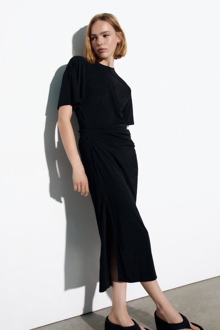 zara asymmetrical hem dress ASYMMETRIC MIDI DRESS - Black