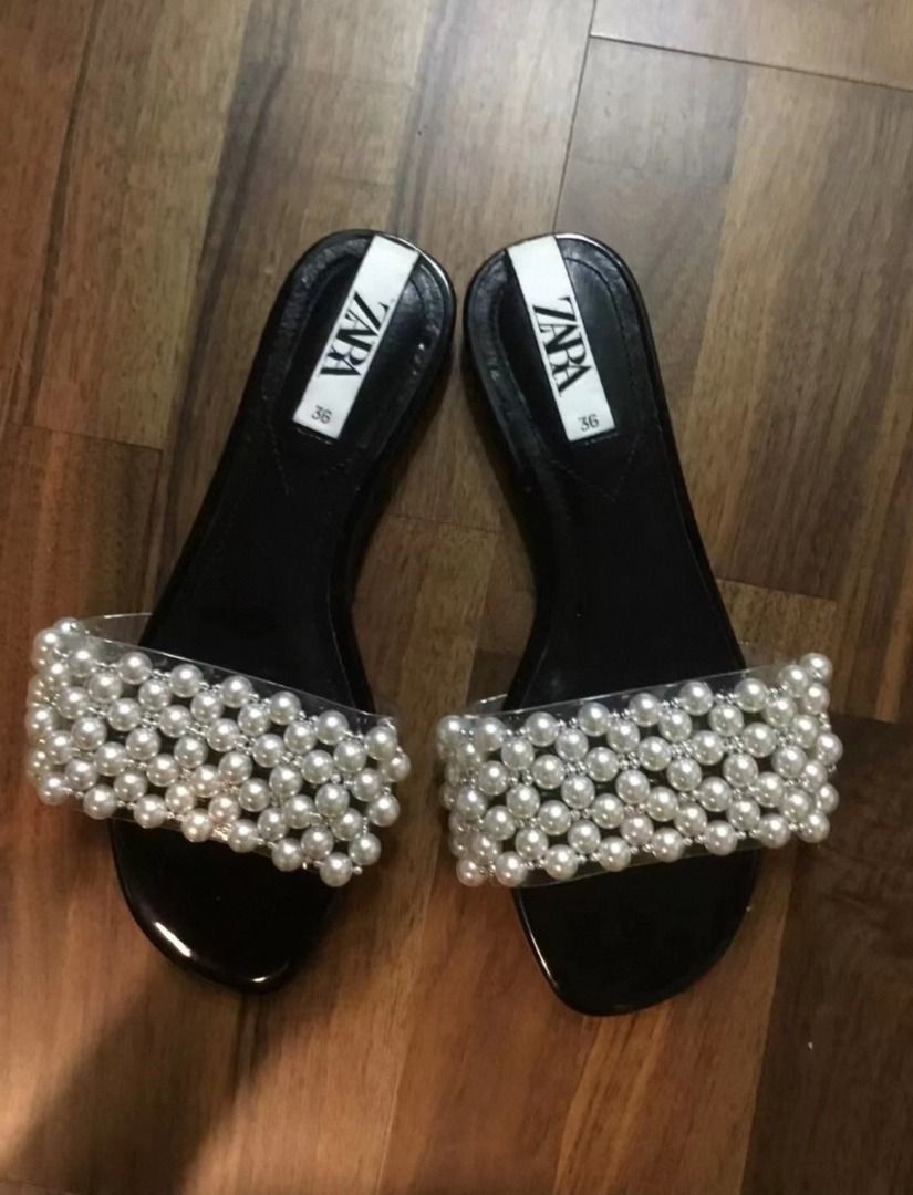 Zara black deals pearl sandals