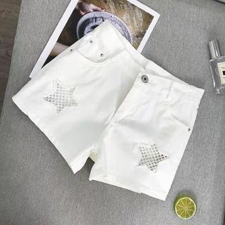 0065 White Shorts With Star Cut-Out Medium Size