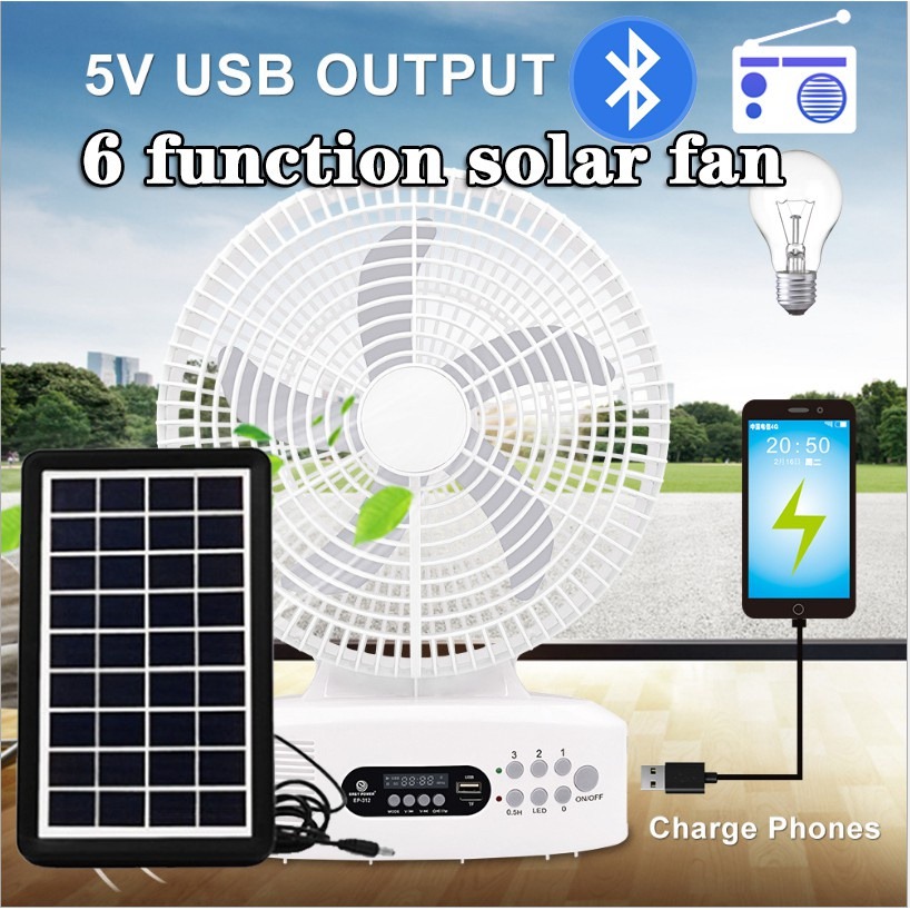 12-Inch Solar Fan Energy Recharge Fan 6800mAl Bluetooth speakerFM ...