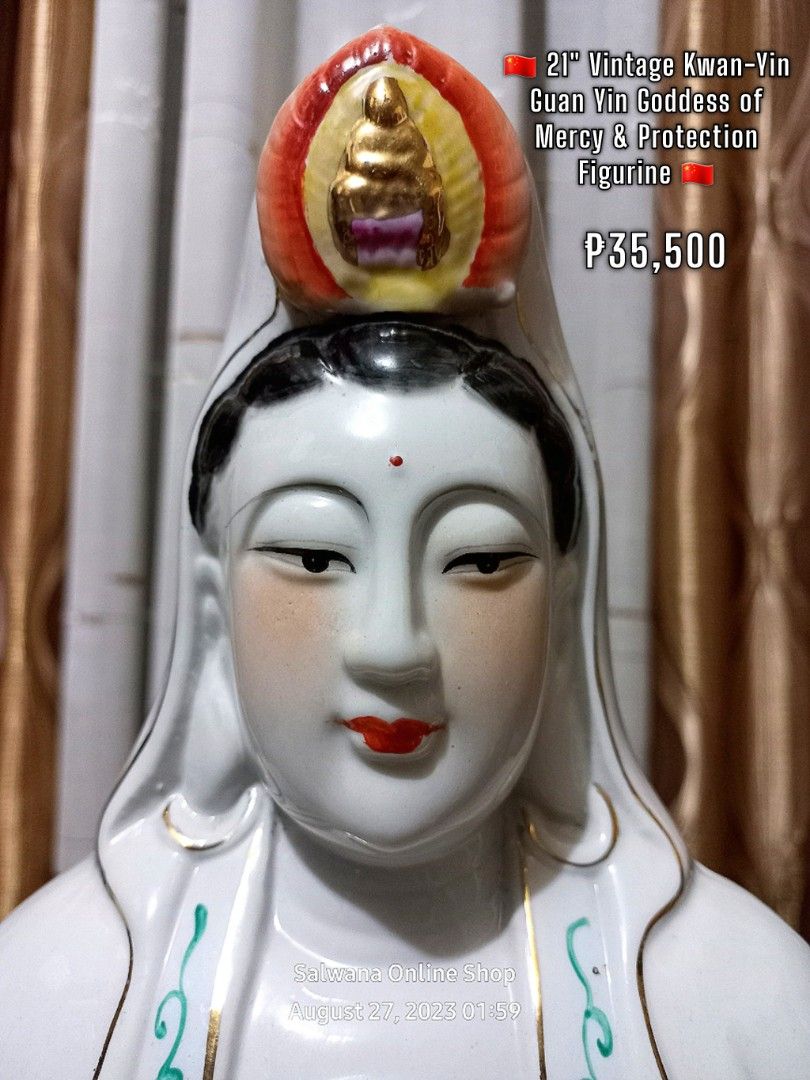 21" Big Vintage Kuan Yin on Lotus Fish Guan Yin Goddess of Mercy and