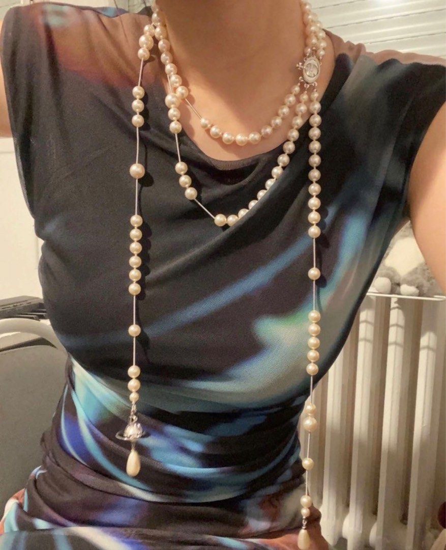 正品出售】Vivienne Westwood Broken Pearl Necklace 破碎珍珠項鍊男女同款, 名牌, 飾物及配件-  Carousell