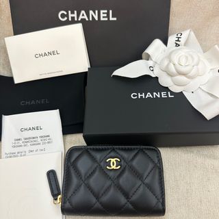 全新 CHANEL 香奈兒 羊皮 CF 經典 黑色 黑金 短夾 皮夾 錢包 零錢包 卡夾 卡包 正品 全配 義大利製