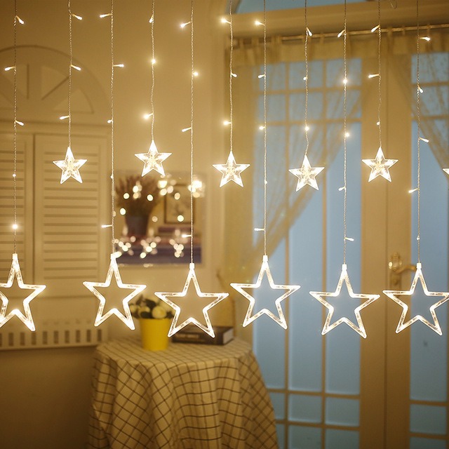 [STARZ] 8 Modes, 2.5 Meter 12 Stars Warm White Fairy icicle Curtain ...
