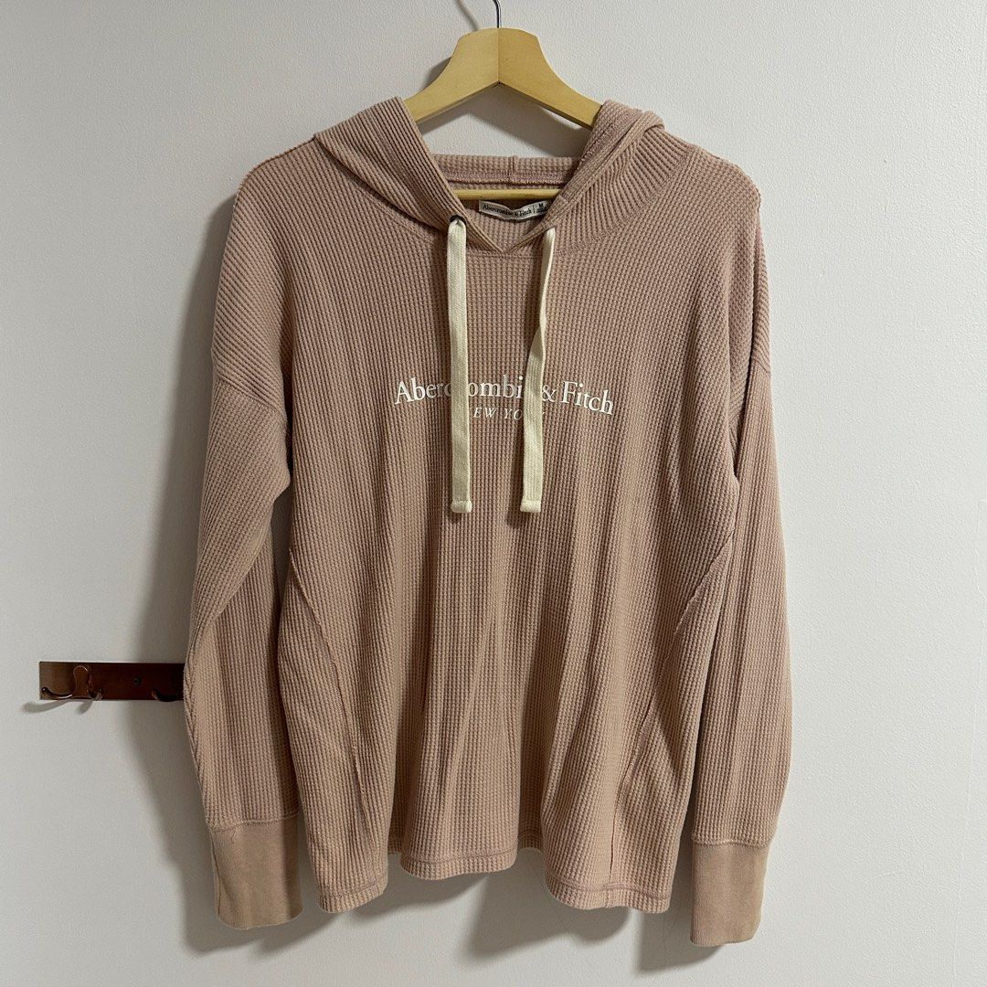 Abercrombie and fitch A F pink waffle hoodie sweater