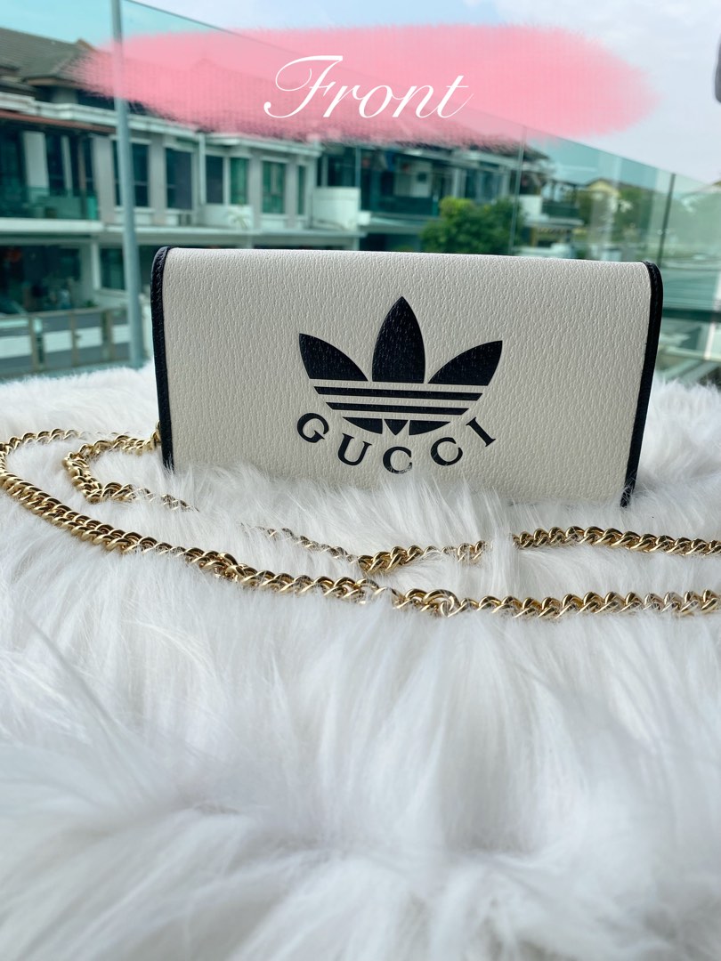 Adidas X Gucci Wallet With Chain In OffWhite Leather, Women's Fashion