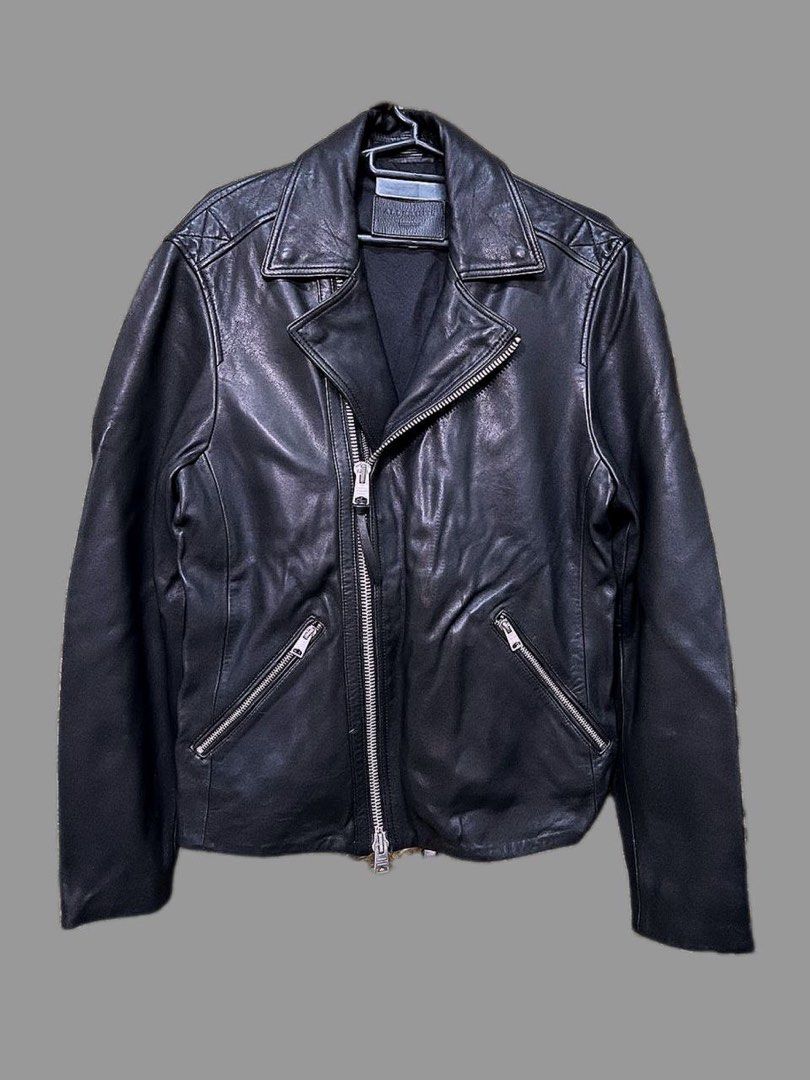 All Saints Ezra Biker Leather Jacket Men s Fashion Coats Jackets and Outerwear on Carousell