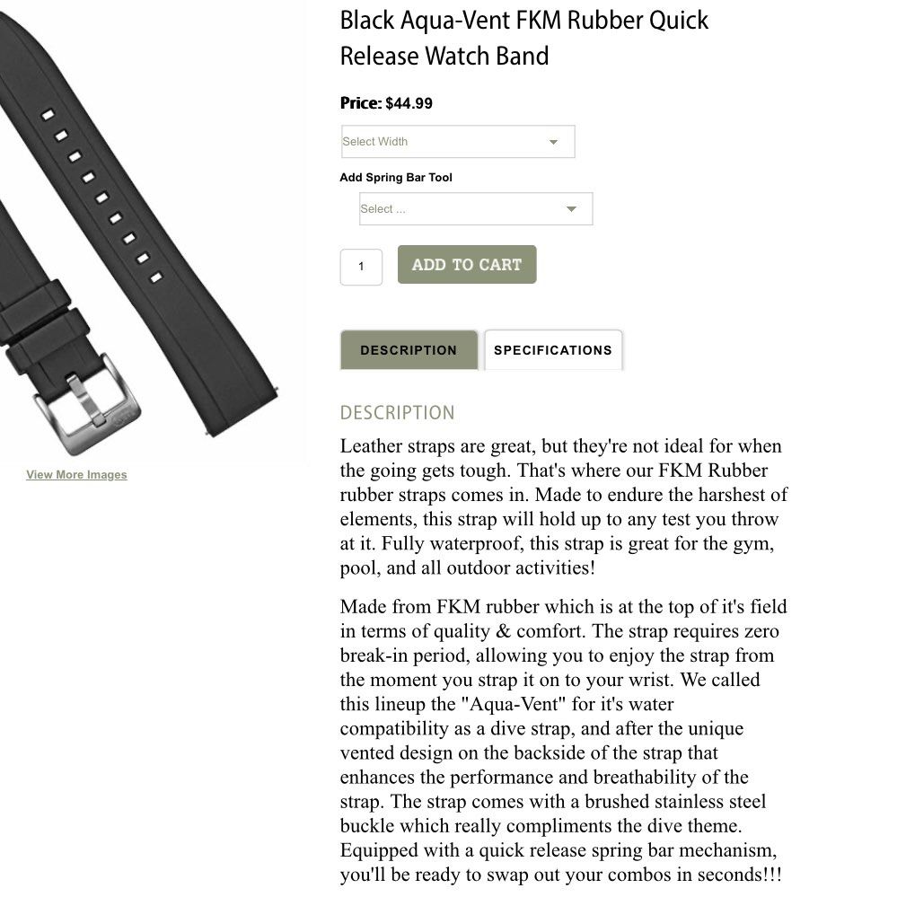 Black Aqua-Vent FKM Rubber Quick Release Watch Band