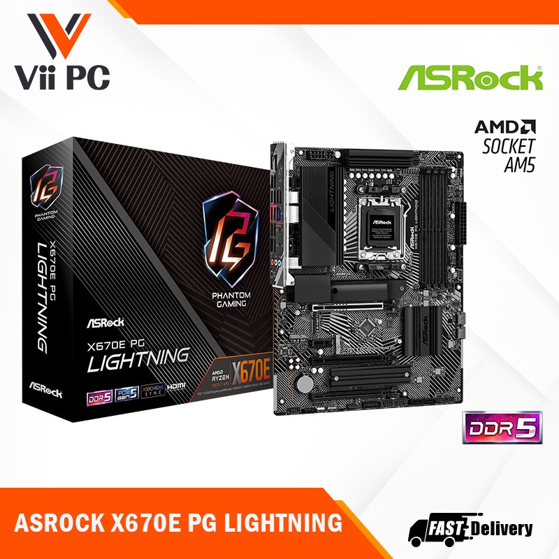 ASROCK X670E PG LIGHTNING motherboard , DDR5 support, M.2 wifi slot