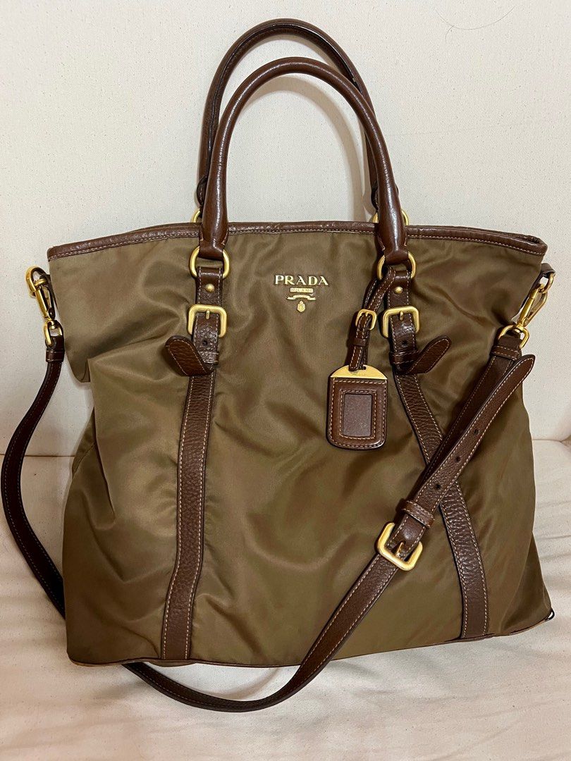 ✓Authentic PRADA Nylon 2 Way Brown Tote Bag with Strap, Luxury
