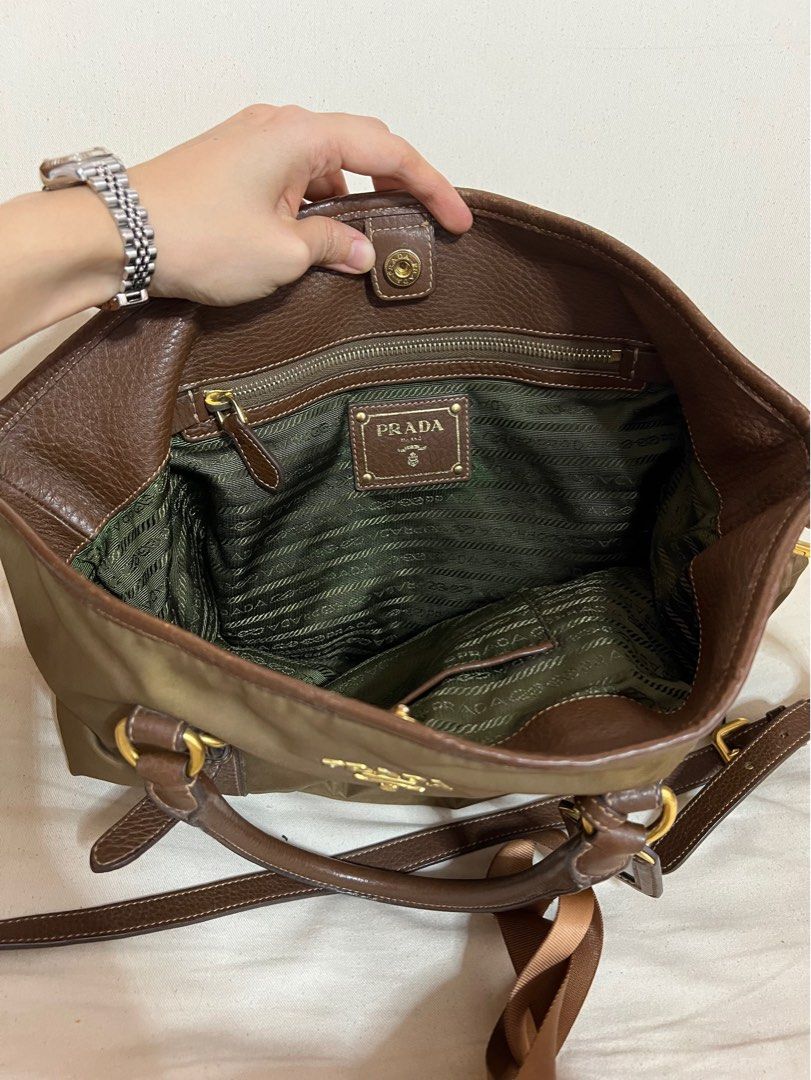 Authentic PRADA Nylon 2 Way Brown Tote Bag with Strap Luxury