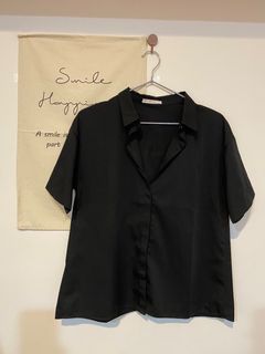 ✨AVILAS 黑色質感短袖休閒襯衫