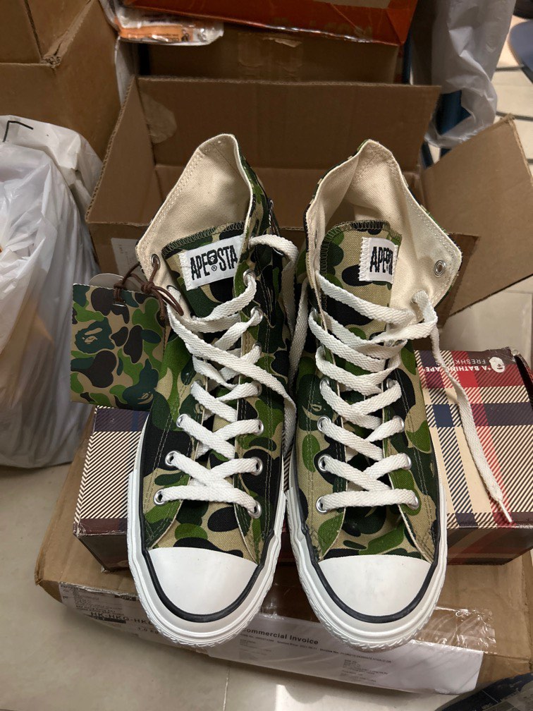 A bathing ape Bape sta converse high green camo us 11 Carousell