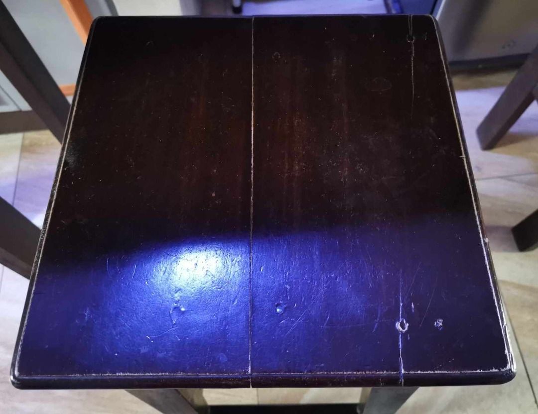 Bar Table and Chair (Category: Tables & Sets) located in Caloocan City. Submitted by iamdecluttering2023 (Listing ID 1251389560, Image 2). Description: Solid wood with flaws as seen in the pictures It has 2 stools.