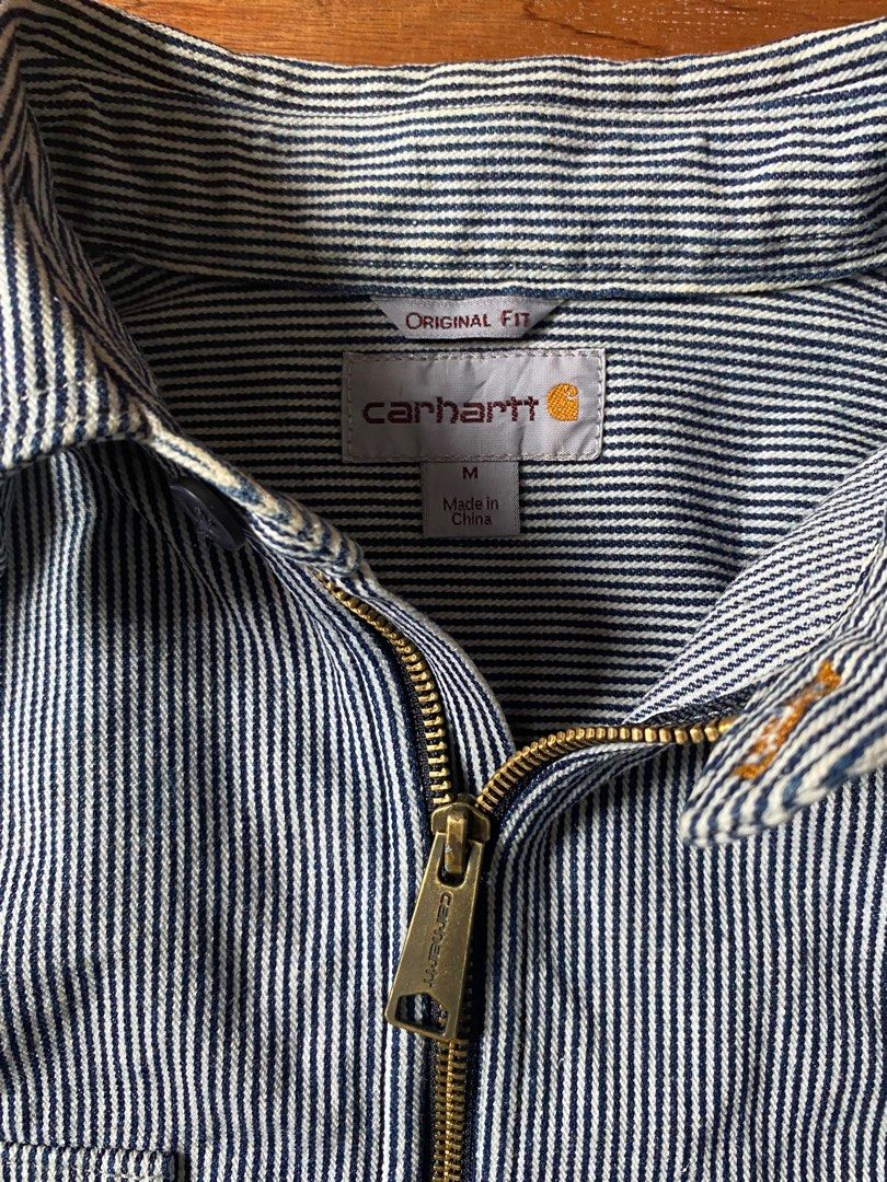 Carhartt men's hickory stripe shirt denim quarter zip cheap