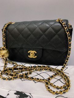 Chain Sling Bag - Mini CC Pearl Crush Black Quilted Classic Flap Gold Hardware - MIRROR