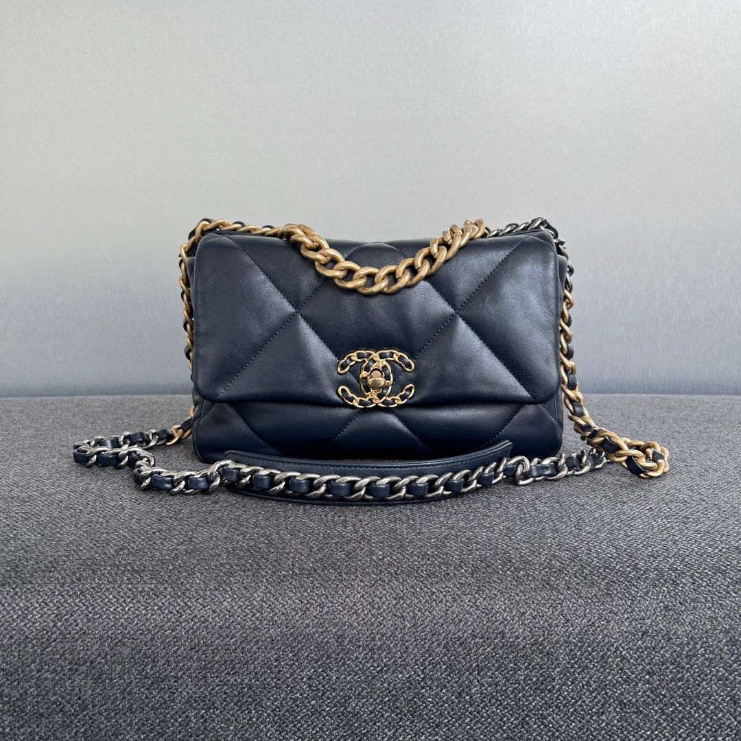 Chanel C19 Flap Small Lambskin Navy blue, Luxury, Bags & Wallets on  Carousell