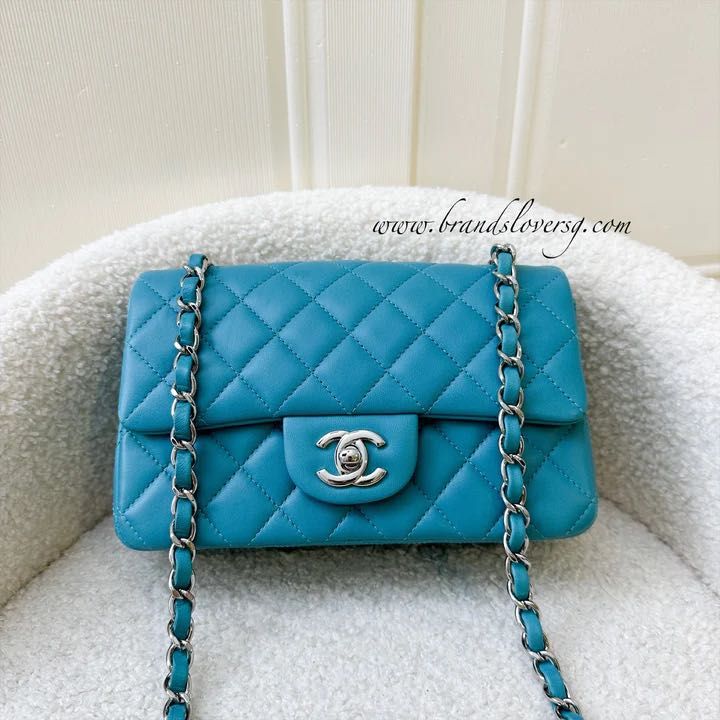 Chanel Classic Mini Rectangle Flap in 14S Tiffany Blue Lambskin