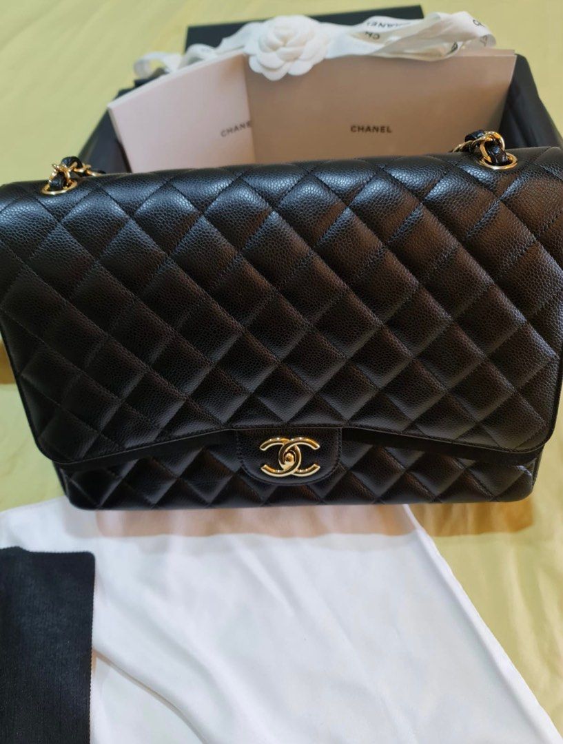 CHANEL Maxi Classic Handbag Grained Calfskin & Gold-Tone Metal Black  [add-to-wishlist] 23 × 33 × 10 cmin Reference: A58601 Y01864 C3906-Chanel CF