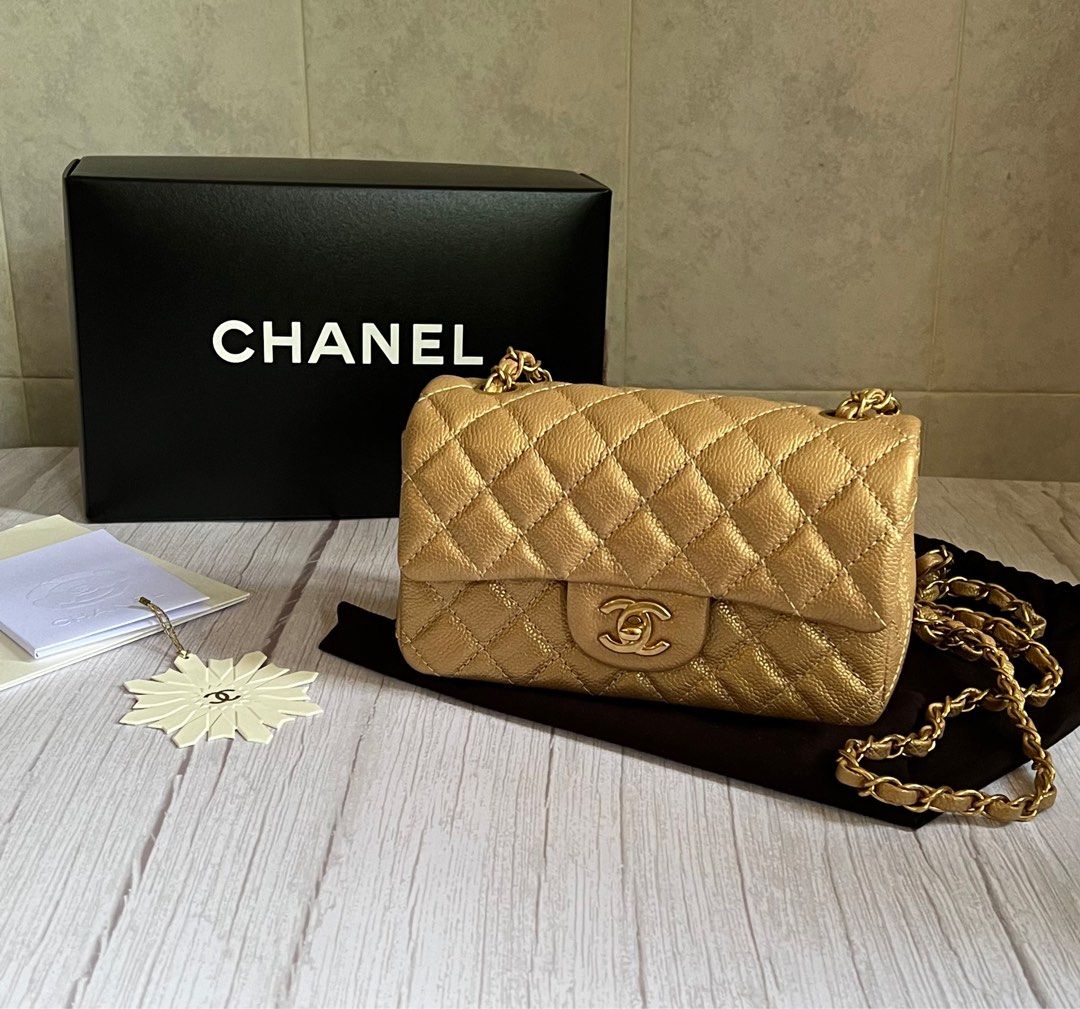Chanel Rectangular Mini Flap 15C Gold, Luxury, Bags & Wallets on